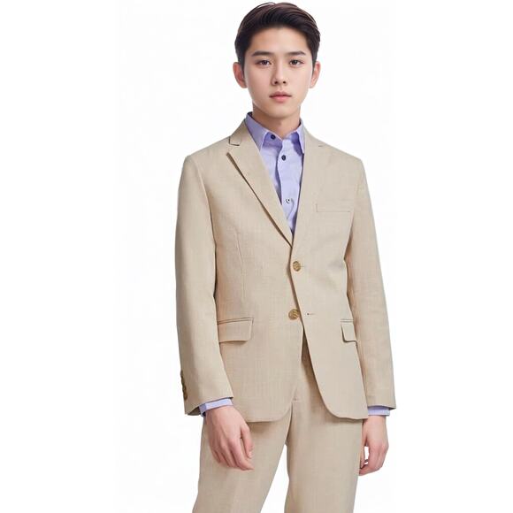 NWT Calvin Klein Boys' Blazer Suit Jacket 2 Button Single Breasted Khaki 10 - Picture 1 of 8